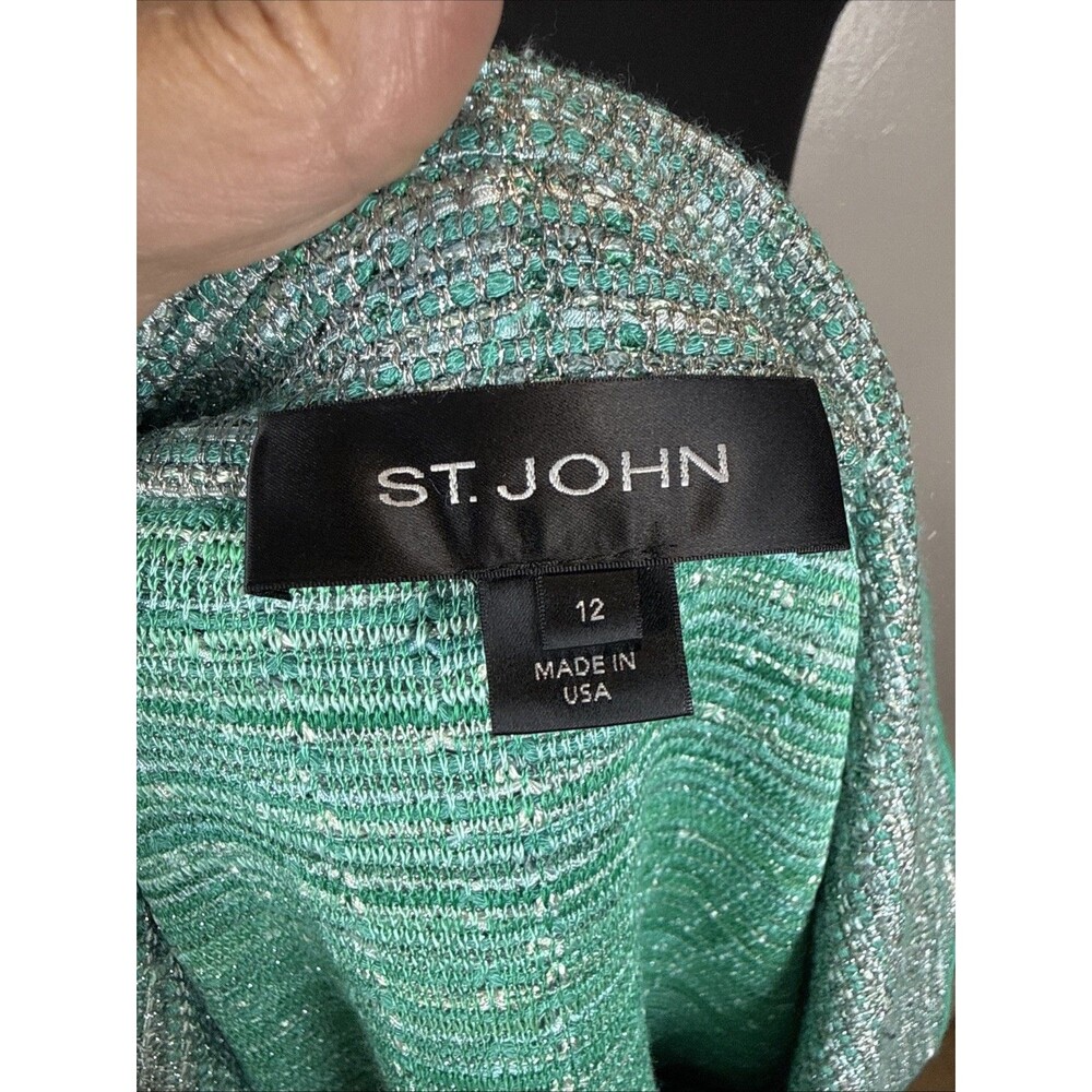 St. John Suit Set Green Tweed Blazer Sz 12 and Skirt Sz 10 Quiet Luxury Dog Show - Picture 13 of 16